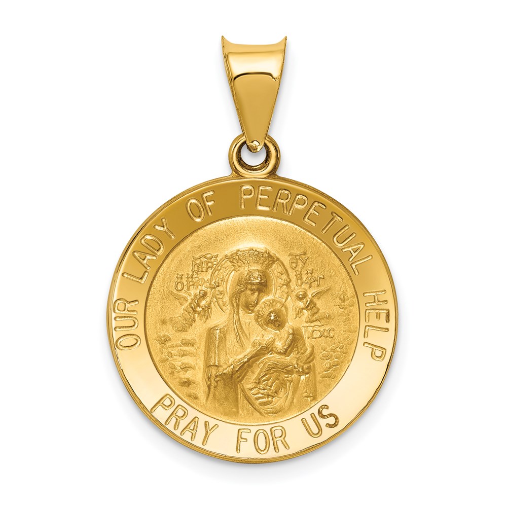 XR1255.jpg 14k Polished and Satin Hollow Our Lady of Perpetual Help Medal Round Pendant - Image 1