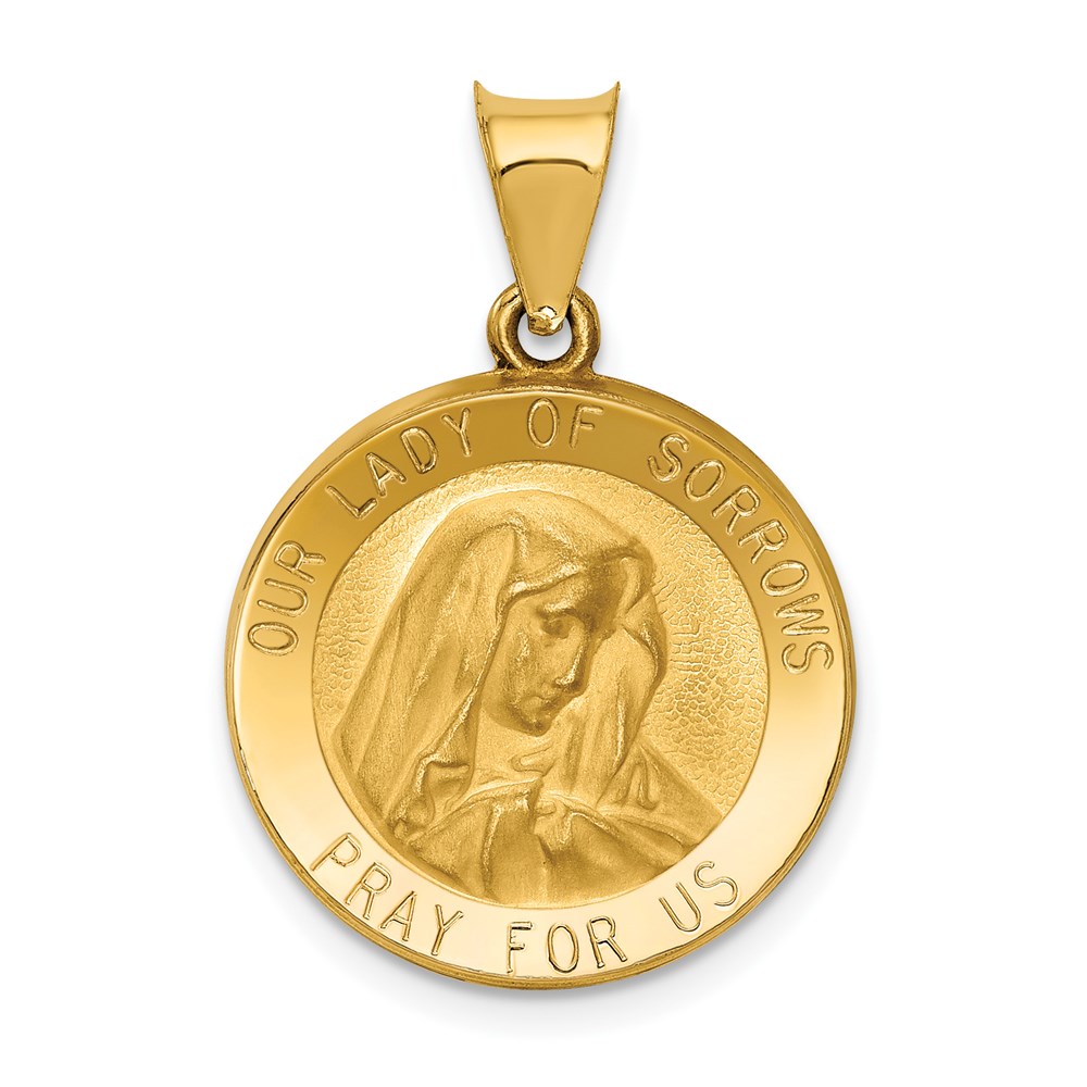 XR1258.jpg 14k Polished and Satin Hollow Our Lady of Sorrows Medal Round Pendant - Image 1