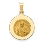 14K Polished and Satin Hollow Queen Of The Holy Scapular Medal Reversible Round Pendant - Image 3