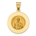 14K Polished and Satin Hollow Queen Of The Holy Scapular Medal Reversible Round Pendant - Image 3