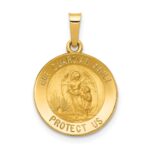 14k Polished and Satin Hollow Our Guardian Angel Medal Charm