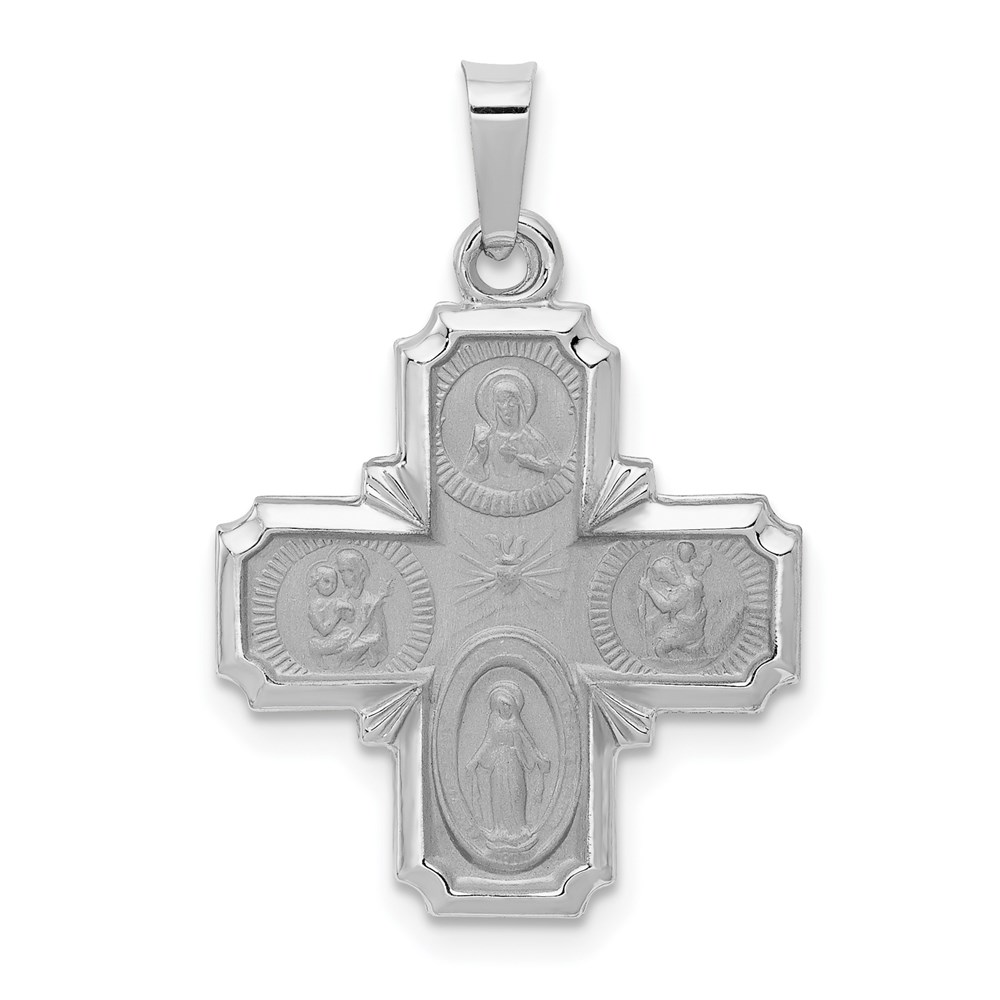 XR1282.jpg 14k White Gold Polished and Satin Hollow Four-Way Medal Pendant - Image 1