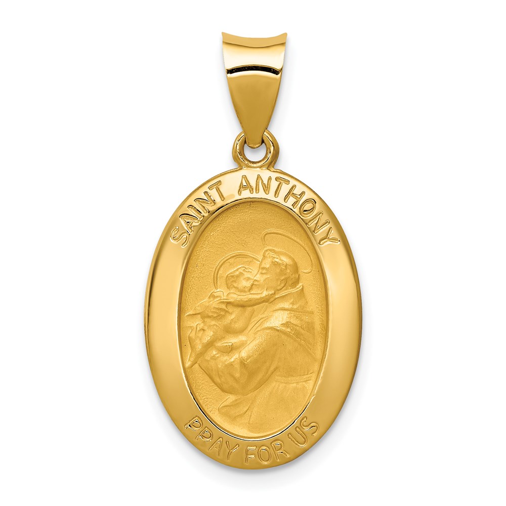 XR1289.jpg 14k Polished and Satin Hollow St. Anthony Medal Oval Pendant - Image 1
