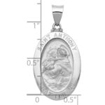 14k White Gold Polished and Satin Hollow St. Anthony Medal Oval Pendant - Image 3