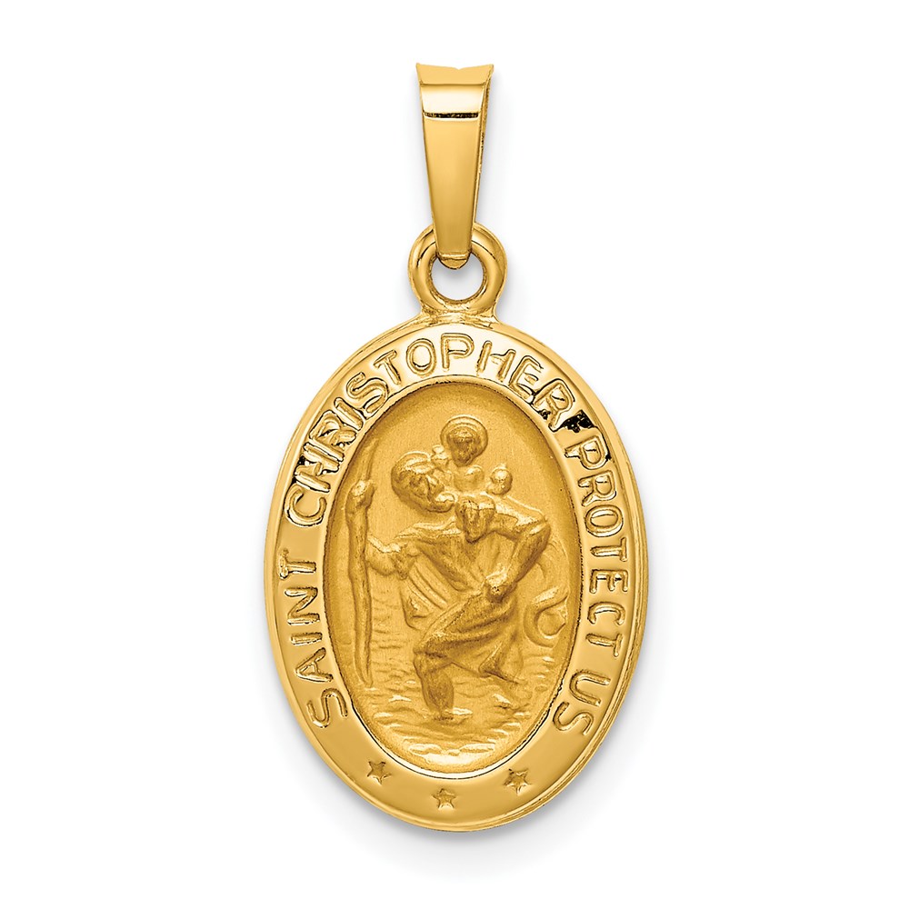 XR1304.jpg 14k Polished and Satin Hollow St. Christopher Medal Oval Pendant - Image 1