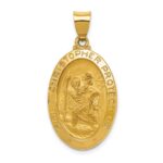 14k Polished and Satin Hollow St Christopher Medal Oval Pendant