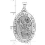14k White Gold Polished and Satin Hollow Saint Christopher Medal Oval Pendant - Image 3