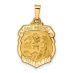 14k Polished and Satin Hollow Small St Michael Medal Badge Pendant