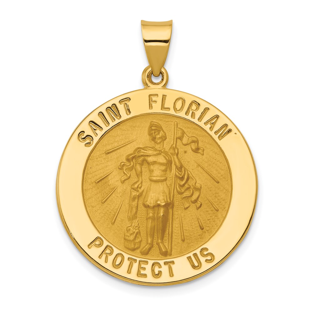 XR1320.jpg 14k Polished and Satin Hollow Large St Florian Medal Round Pendant - Image 1