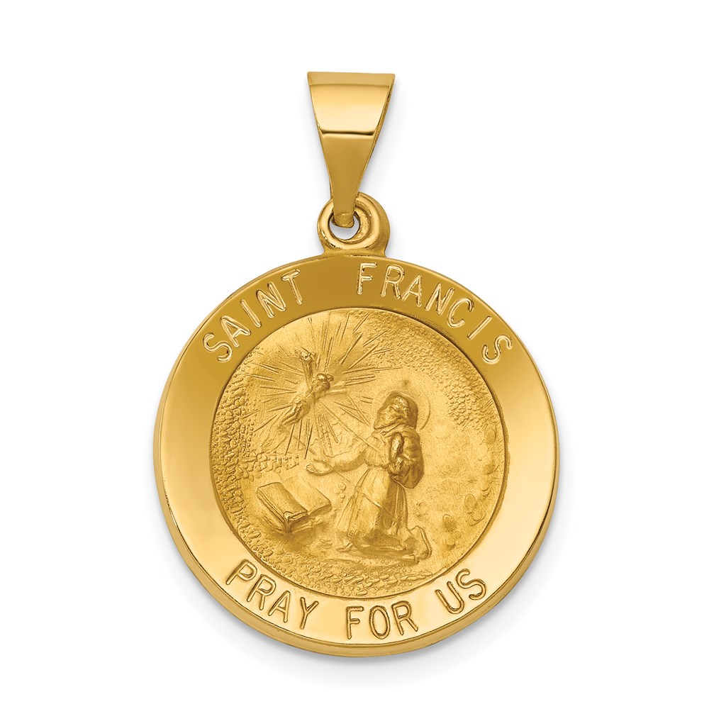 XR1322.jpg 14k Polished and Satin Hollow St Francis Medal Round Pendant - Image 1