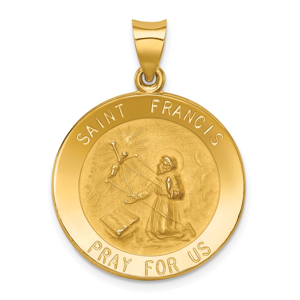XR1323.jpg 14k Polished and Satin Hollow St Francis Medal Round Pendant - Image 1