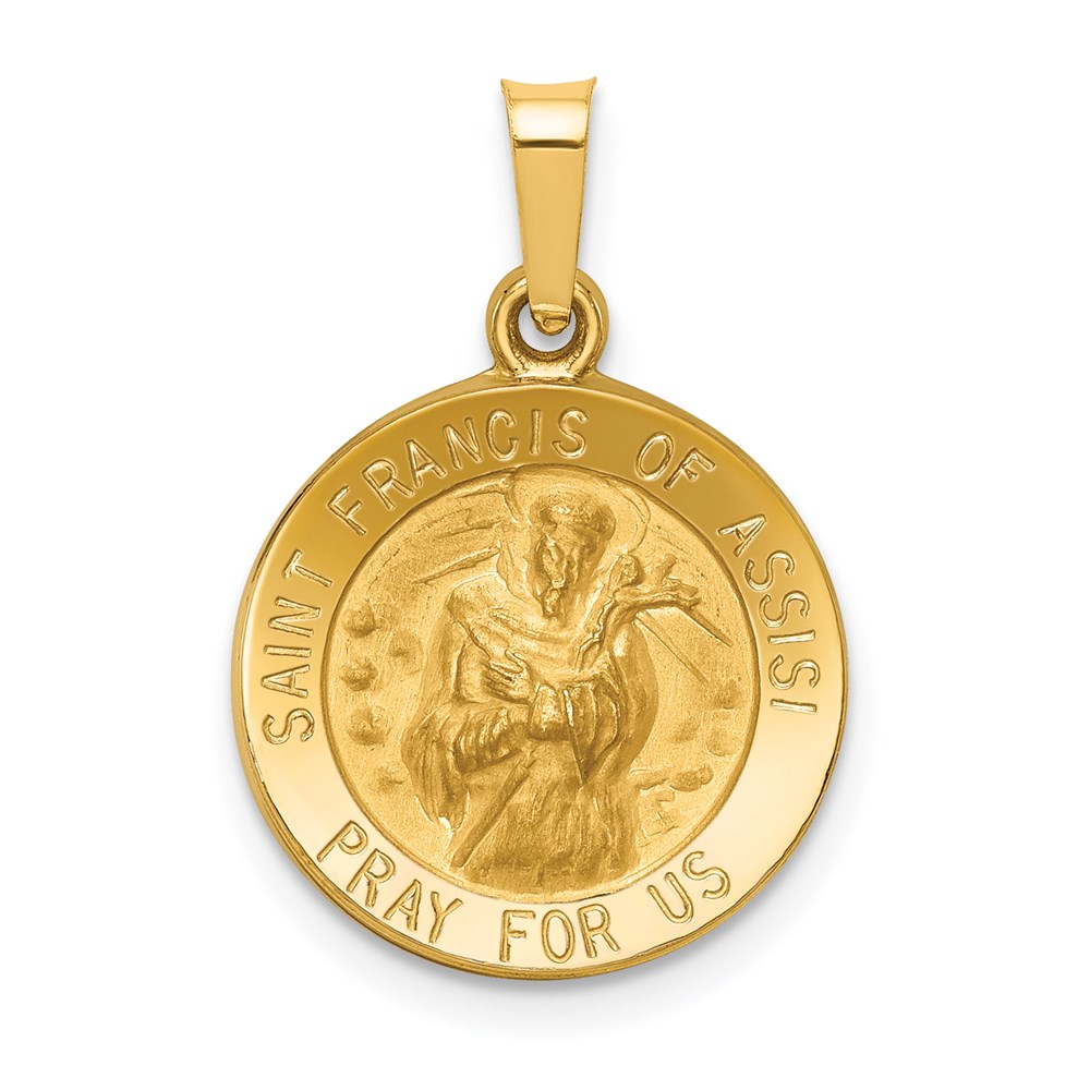 XR1324.jpg 14k Polished and Satin Hollow St Francis of Assisi Medal Round Pendant - Image 1