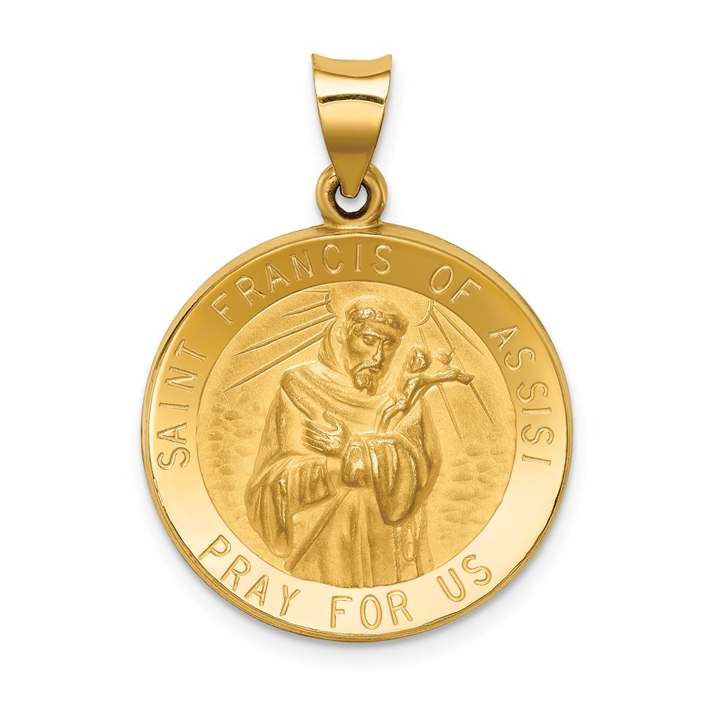 XR1325.jpg 14k Polished and Satin Hollow St Francis of Assisi Medal Round Pendant - Image 1