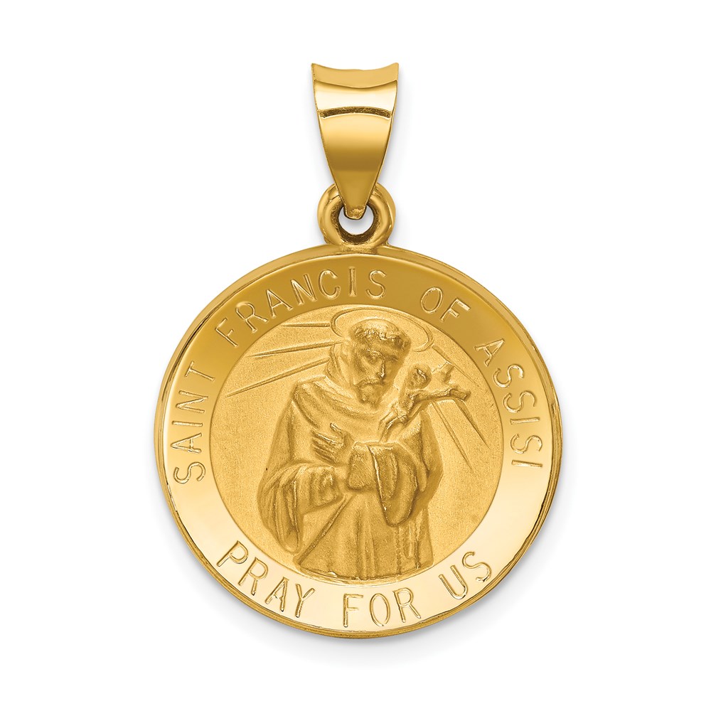 XR1326.jpg 14k Polished and Satin Hollow St Francis of Assisi Medal Round Pendant - Image 1