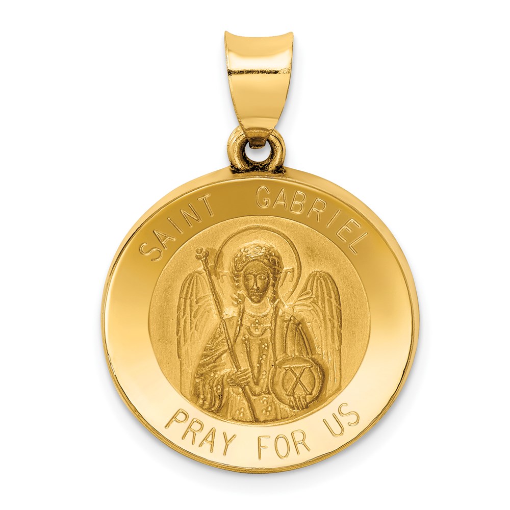 XR1327.jpg 14k Polished and Satin Hollow St Gabriel Medal Round Pendant - Image 1