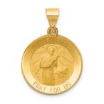 14k Polished and Satin Hollow Saint Gerard Medal Round Pendant
