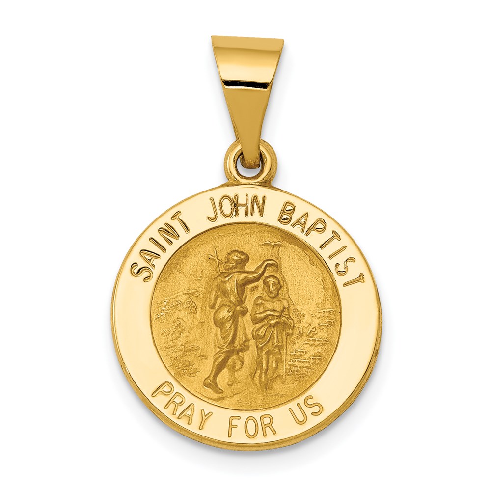 XR1335.jpg 14k Polished and Satin Hollow St John the Baptist Medal Round Pendant - Image 1