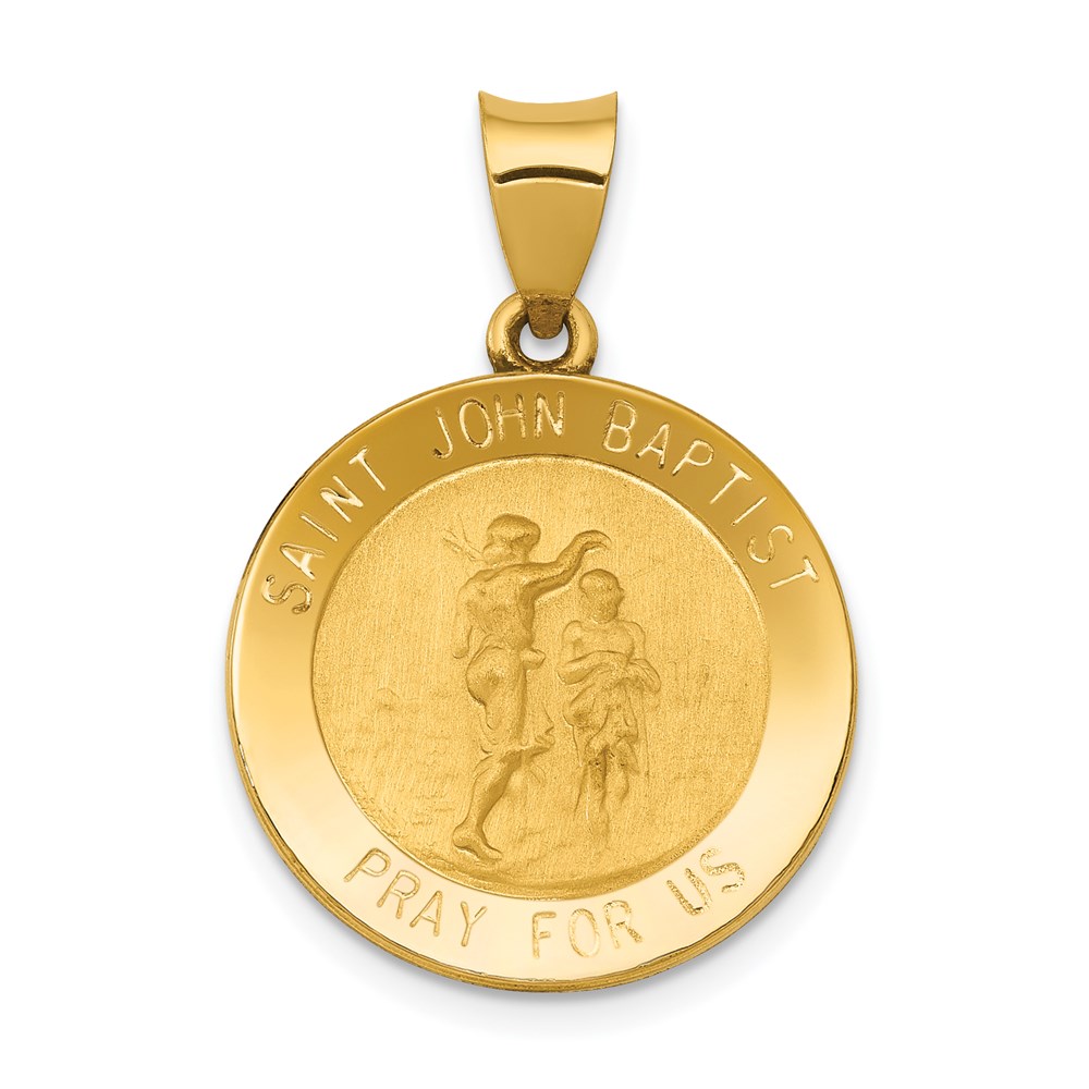 XR1336.jpg 14k Polished and Satin Hollow St John the Baptist Medal Round Pendant - Image 1