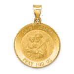 14k Polished and Satin Hollow St Joseph Medal Round Pendant