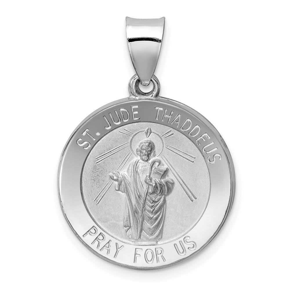 XR1347.jpg 14K White Gold Polished and Satin Hollow St Jude Thaddeus Medal Round Pendant - Image 1