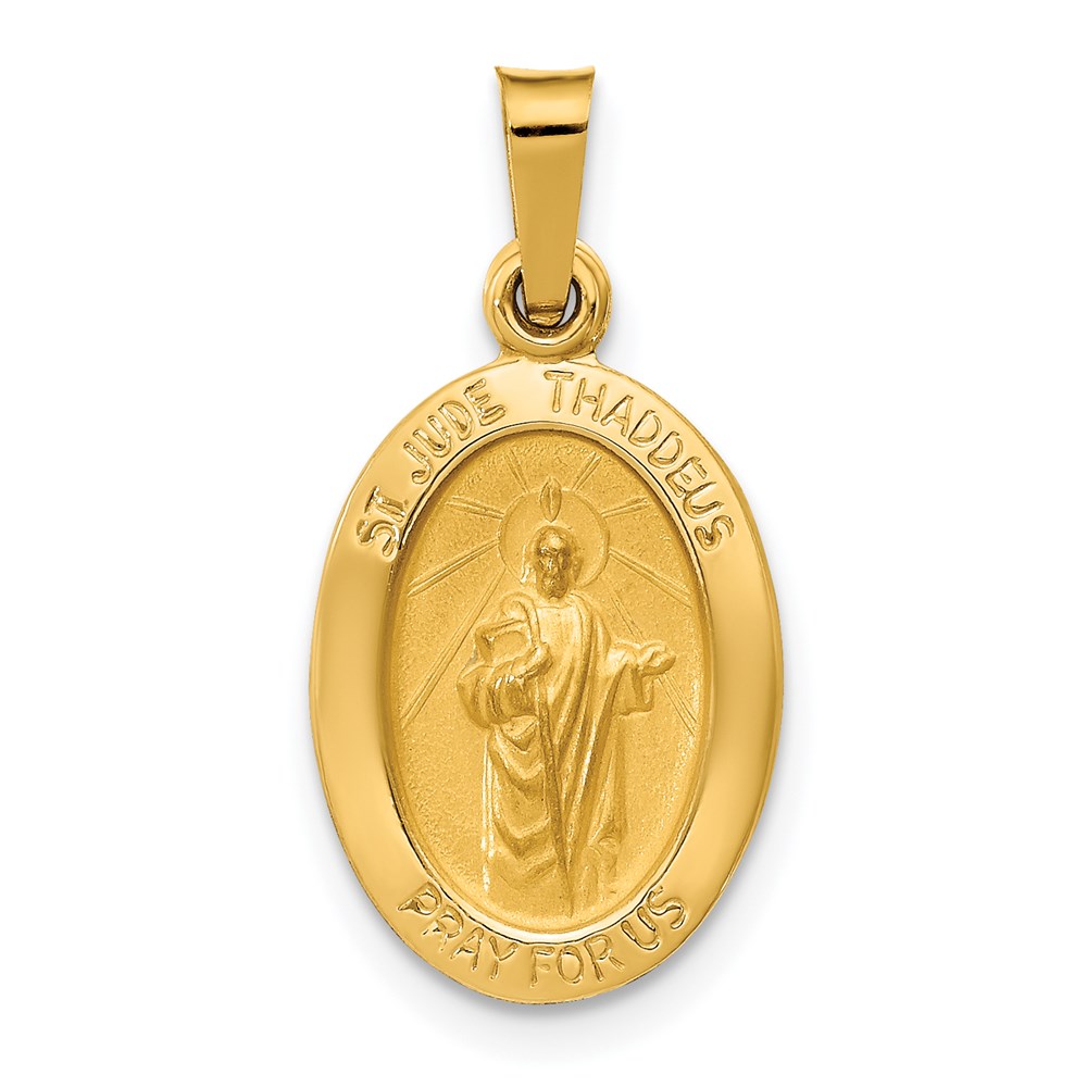 XR1349.jpg 14k Polished and Satin Hollow St Jude Thaddeus Medal Oval Pendant - Image 1