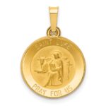 14k Polished and Satin Hollow St Luke Medal Round Charm