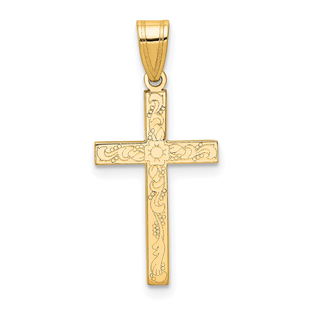 XR137.jpg 14k Etched Floral Cross Pendant - Image 1