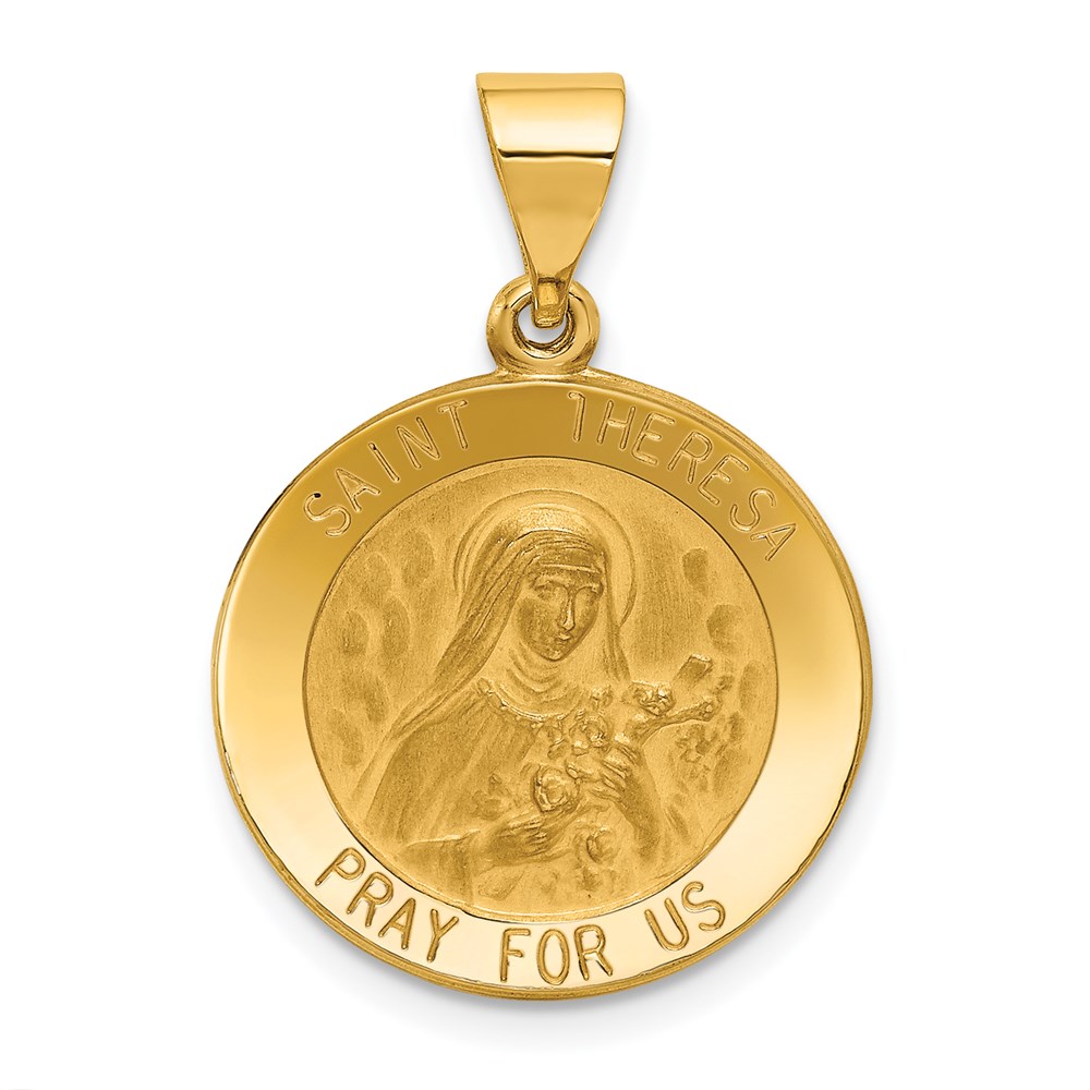XR1385.jpg 14k Polished and Satin Hollow St Theresa Medal Round Pendant - Image 1
