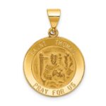 14k Polished and Satin Hollow St Thomas Medal Round Pendant