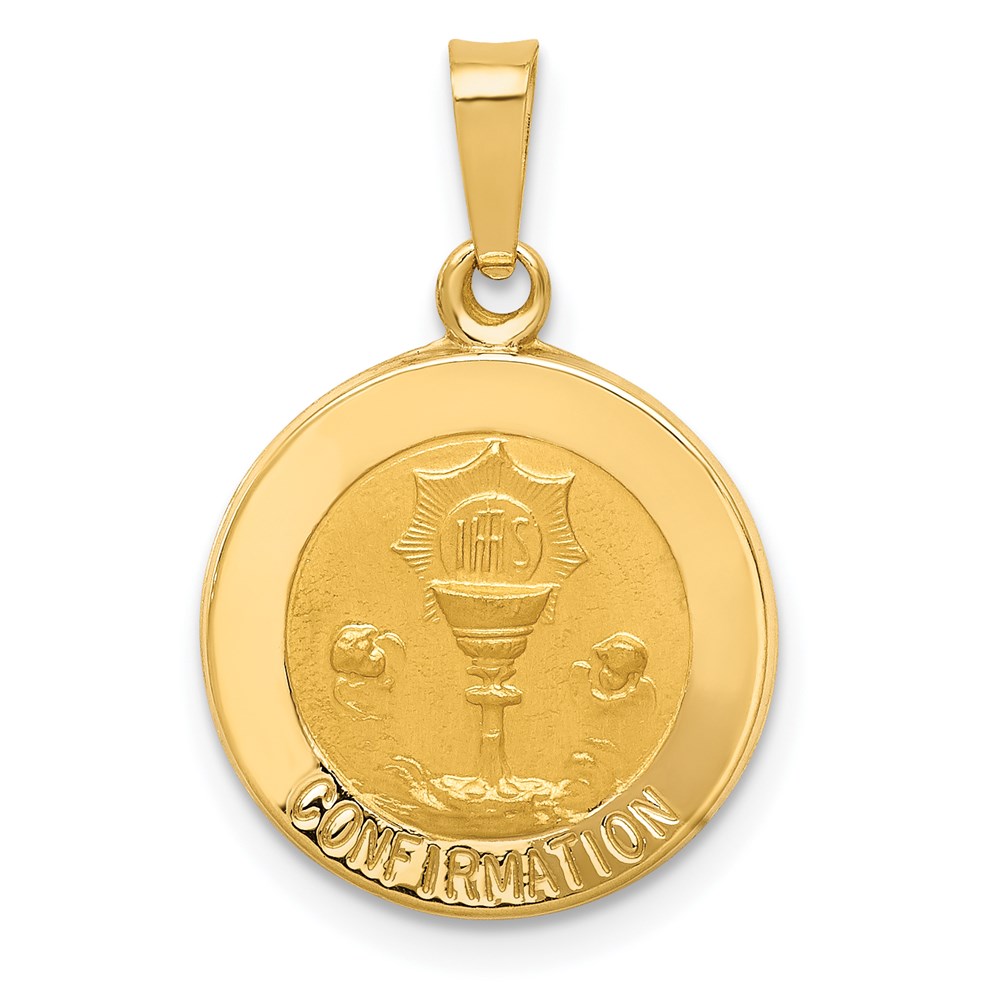 XR1392.jpg 14k Polished and Satin Hollow CONFIRMATION Medal Round Pendant - Image 1