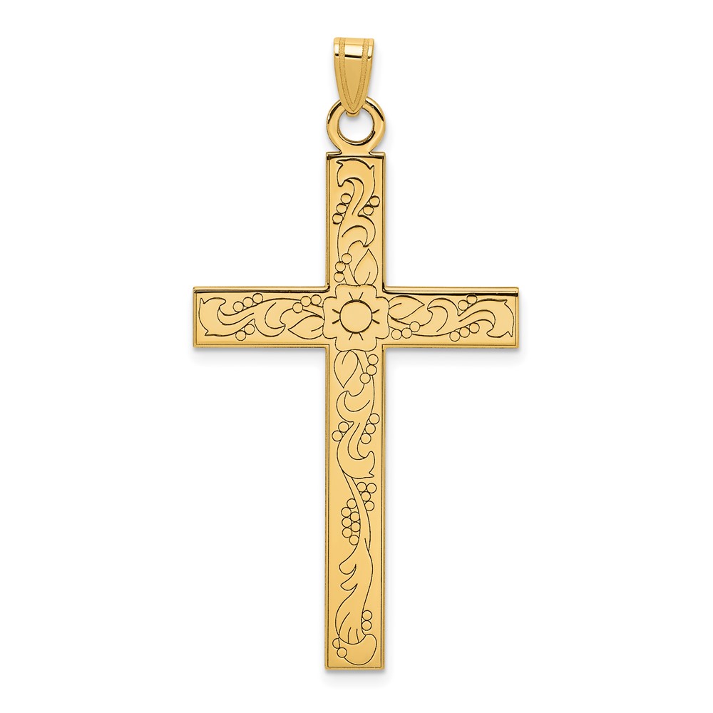 XR140.jpg 14k Etched Floral Design Cross Pendant - Image 1