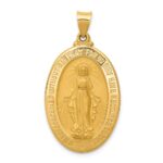 14k Polished and Satin Hollow Miraculous Medal Oval Pendant