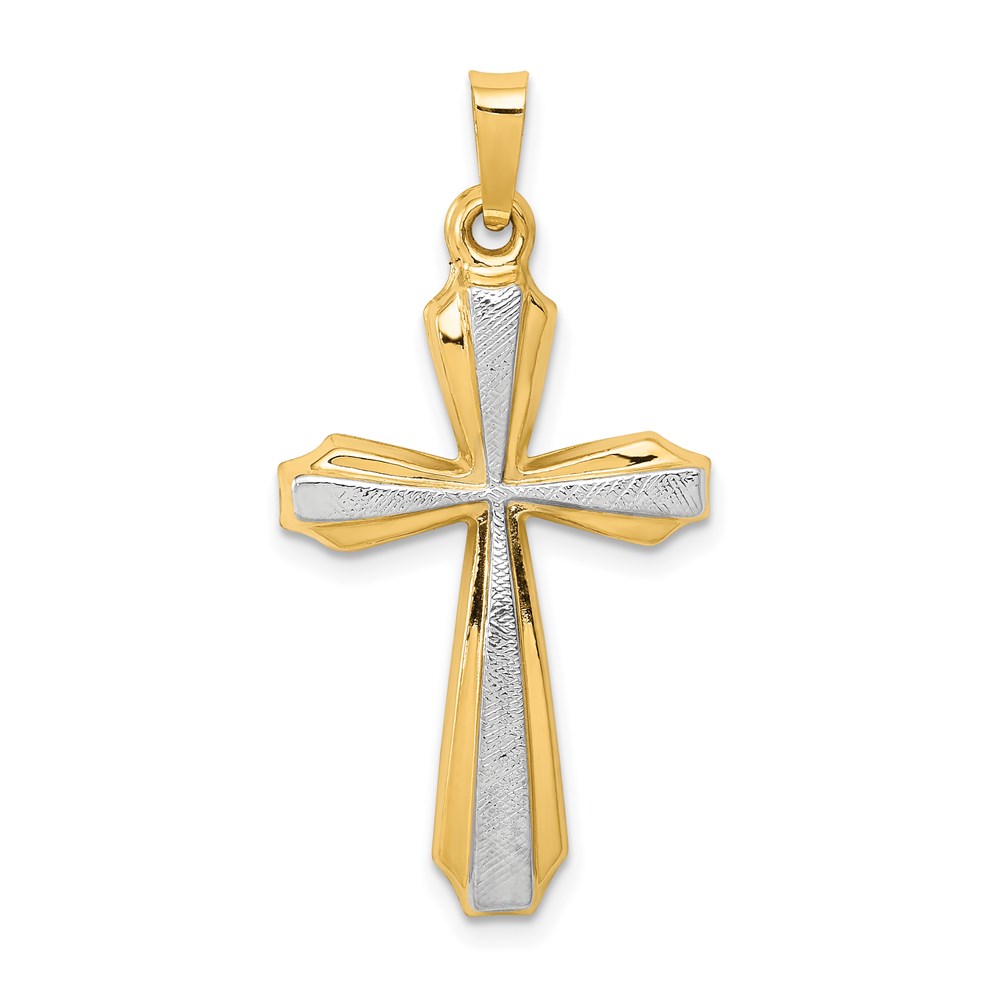 XR1424.jpg 14K and White Rhodium Textured and Polished Passion Cross Pendant - Image 1