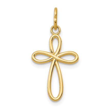 14k Polished Small Ribbon Cross Pendant