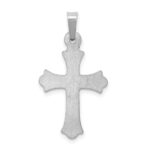 14K White Gold Textured and Polished Fleur de lis Cross Pendant - Image 4