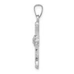 14K White Gold Diamond Fleur De Lis Cross with Heart Pendant - Image 2