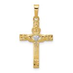 14k and White Rhodium Polished Claddagh Cross Pendant