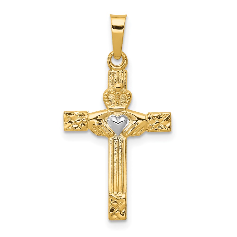 XR1467.jpg 14k and White Rhodium Polished Claddagh Cross Pendant - Image 1