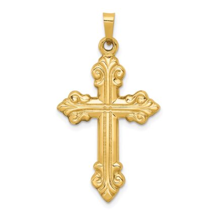 14k Polished Fleur de Lis Cross Pendant