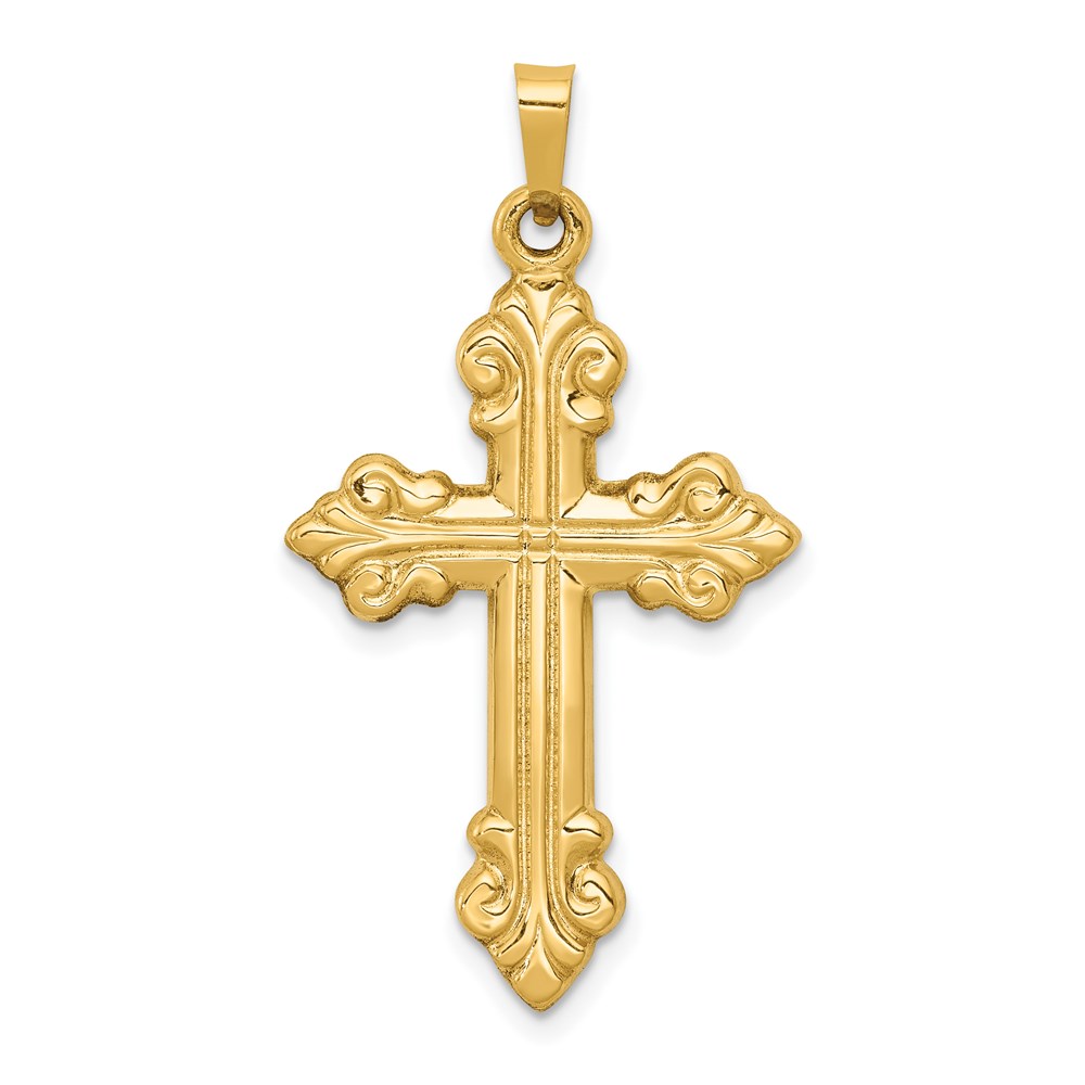 XR1473.jpg 14k Polished Fleur de Lis Cross Pendant - Image 1