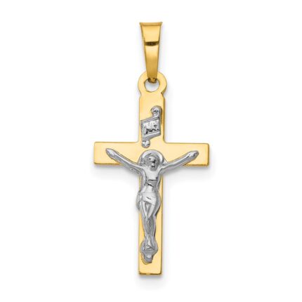 14K and White Rhodium Polished Inri Crucifix Pendant