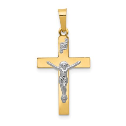 14K and White Rhodium Polished Inri Crucifix Pendant