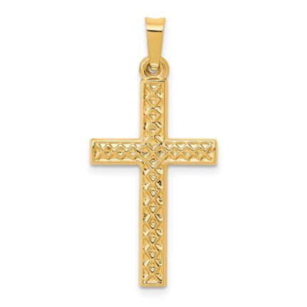 14k Polished Lattice Textured Cross Pendant