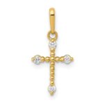 14k Polished Beaded CZ Cross Charm