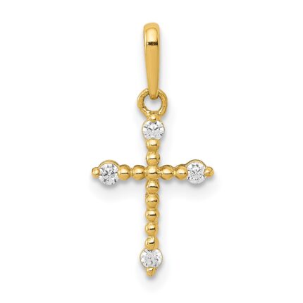 14k Polished Beaded CZ Cross Charm