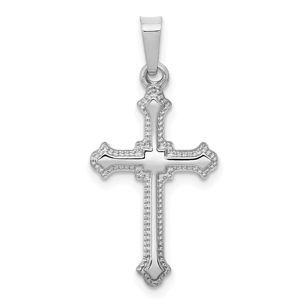 XR1591.jpg 14k White Gold Polished Fleur de Lis Cross Pendant - Image 1
