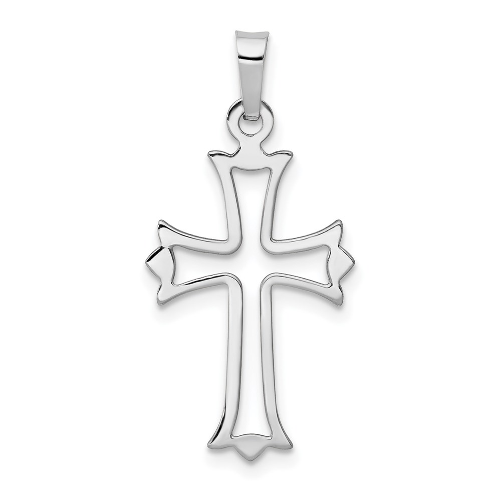 XR1604.jpg 14k White Gold Polished Cut-out Fleur de Lis Cross Pendant - Image 1