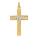 14K and White Rhodium Polished and Satin Cross with Dove Pendant