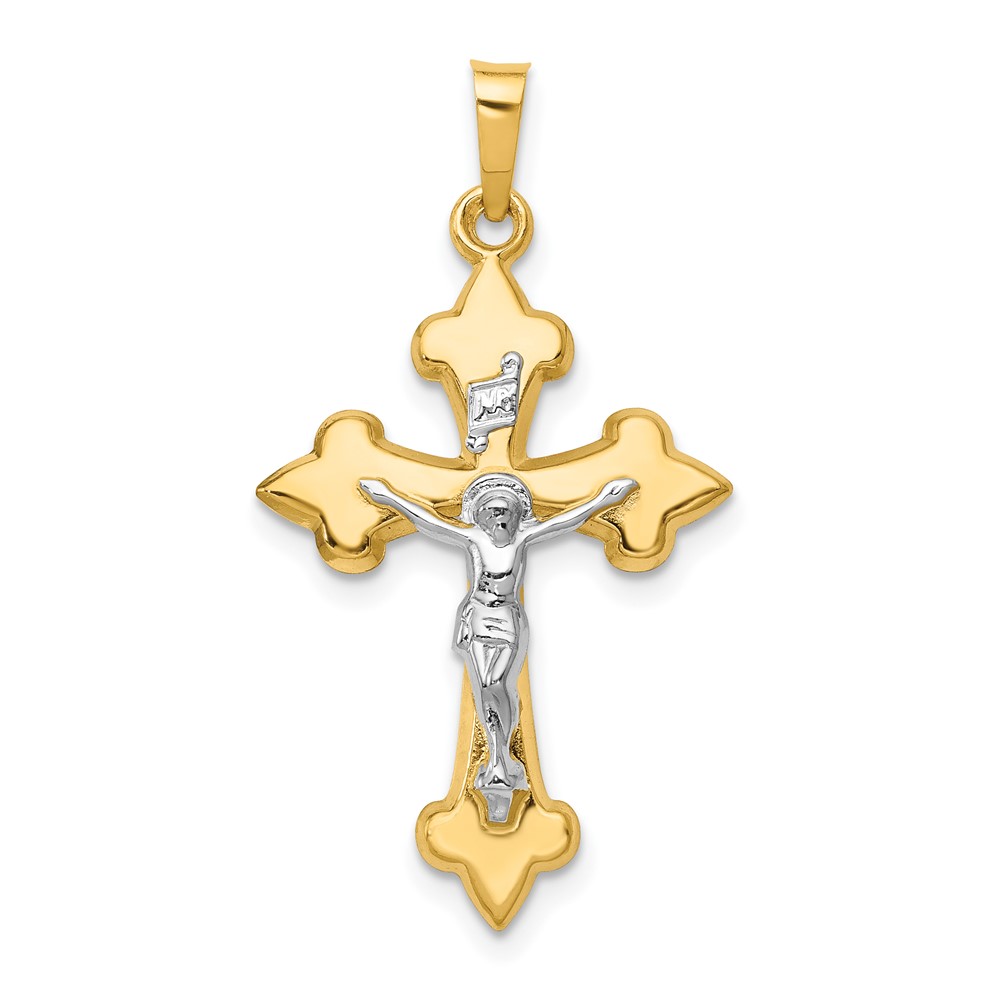 XR1634.jpg 14k Two-tone Polished Fleur de Lis INRI Crucifix Pendant - Image 1