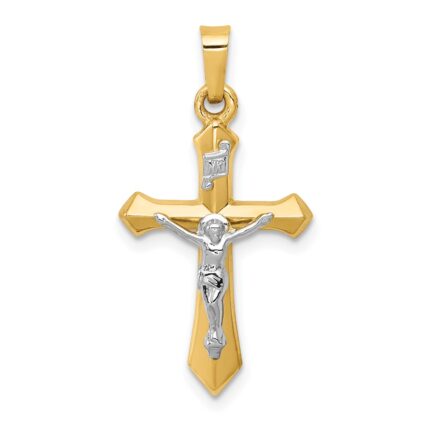 14k Two-tone Polished INRI Crucifix Pendant